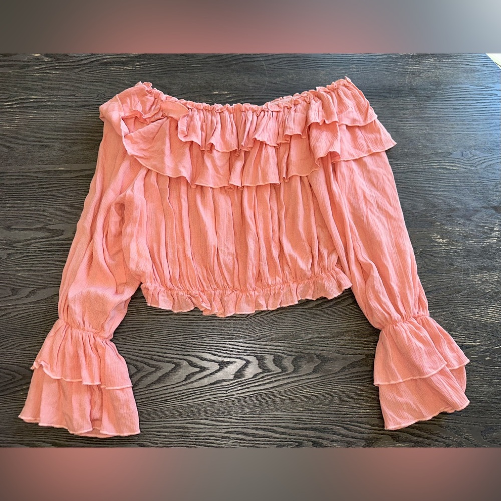 Olivaceous Pink Ruffle Long Sleeve Top Large